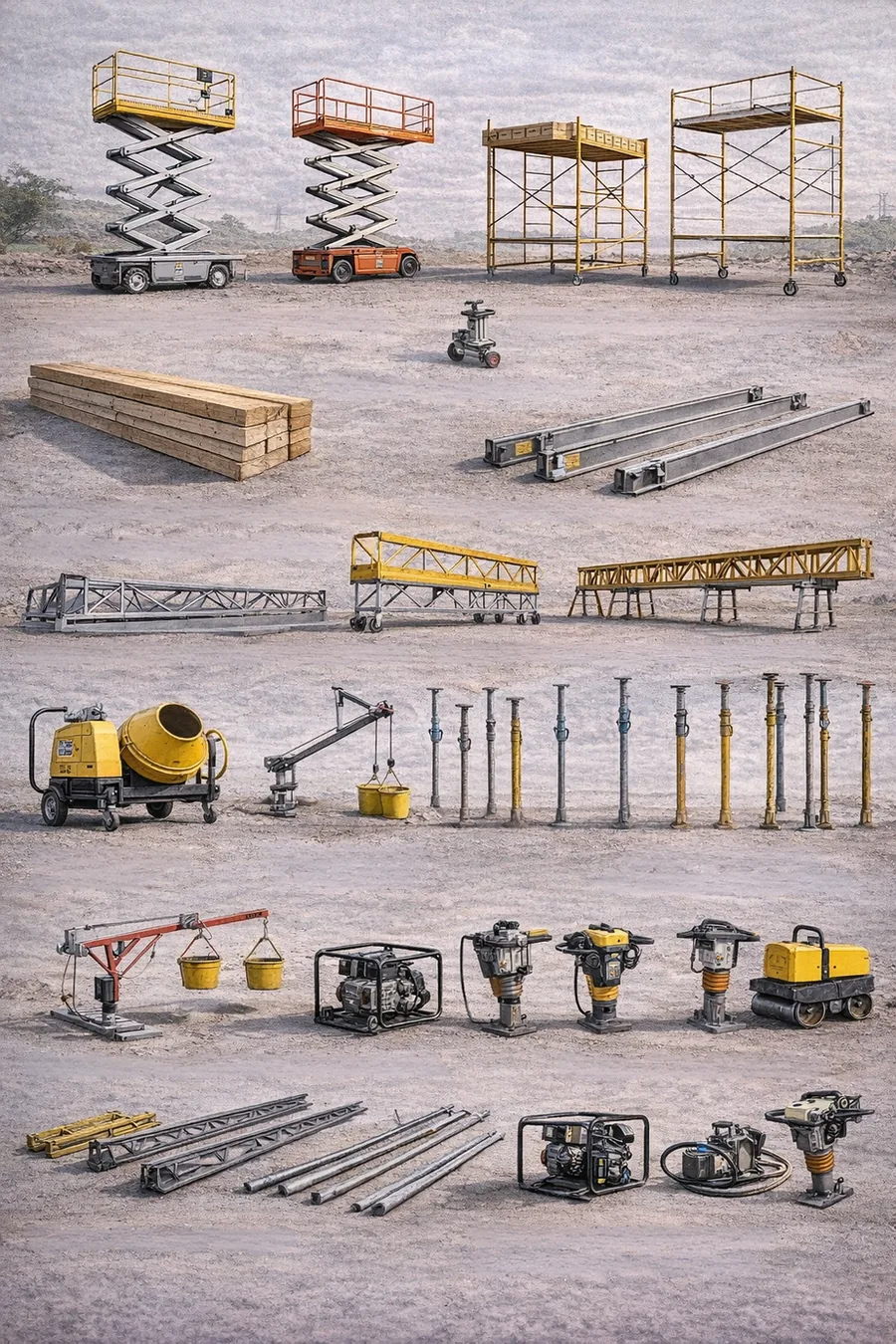 Plataformas, andamios, cerchas, puntales, mezcladoras y equipos para estructura
